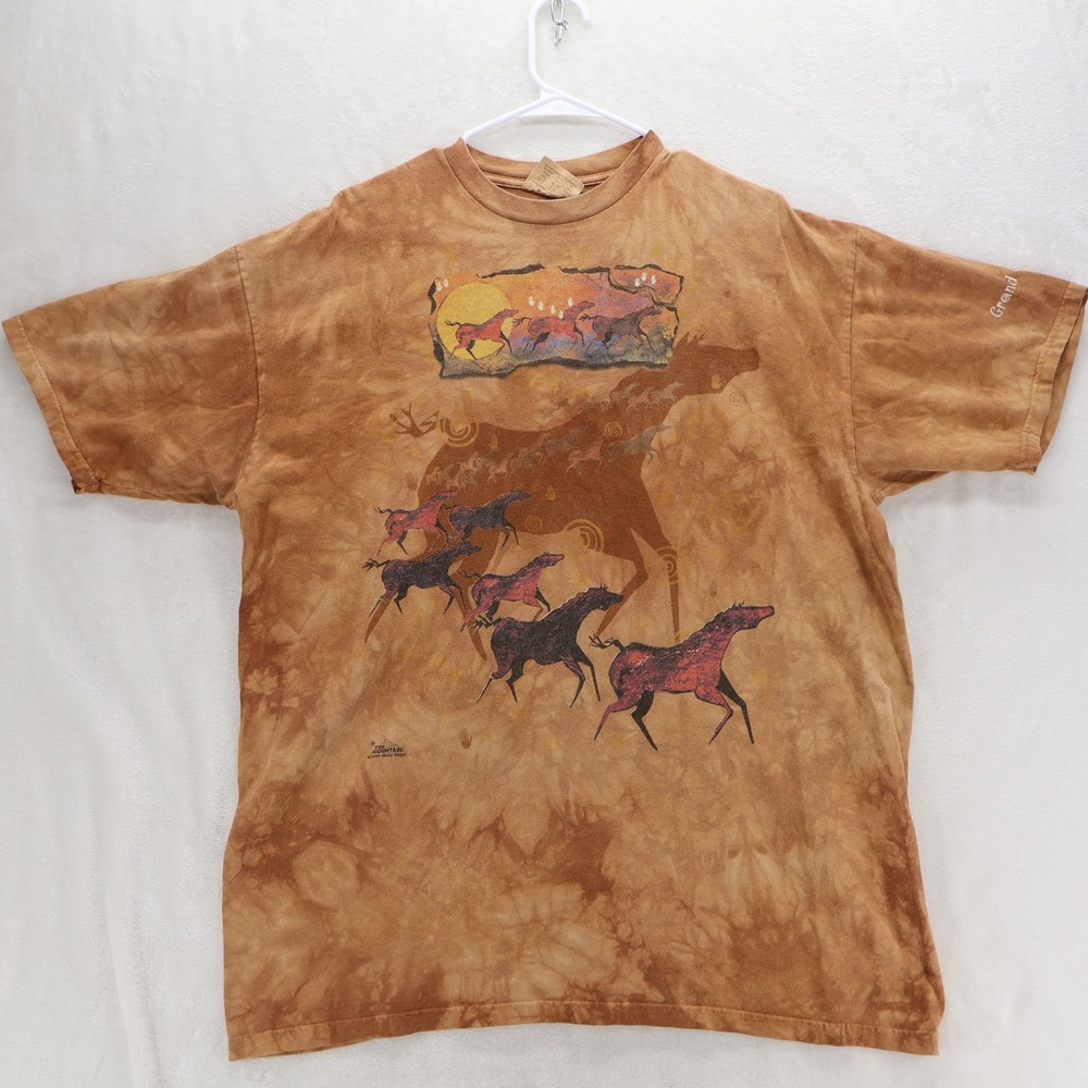 The Mountain Mens XL Grand Canyon Horse Graphic T-Shirt Brown Tie Dye Cotton